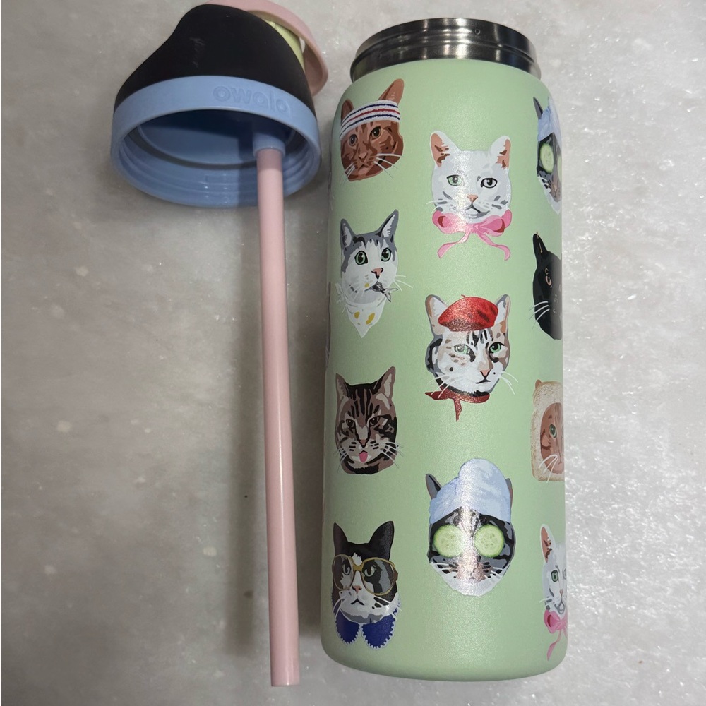 EUC Owala Cat Themed Water Bottle - Green fun whimsical from Urban Outfitters ❣️